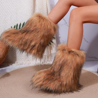 Mode 2025 Neue Damen Schneestiefel Luxuriöse Pelzige Outdoor Bequeme Damenschuhe Mode Warme Stiefeletten Winter Flauschige Mid-Calf Stiefel