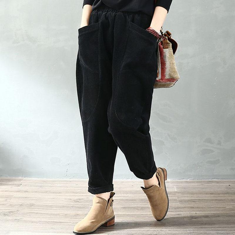 

Зимние повседневные вельветовые шаровары женские модные свободные полосатые толстые спортивные брюки теплые простые элегантные брюки L чёрный