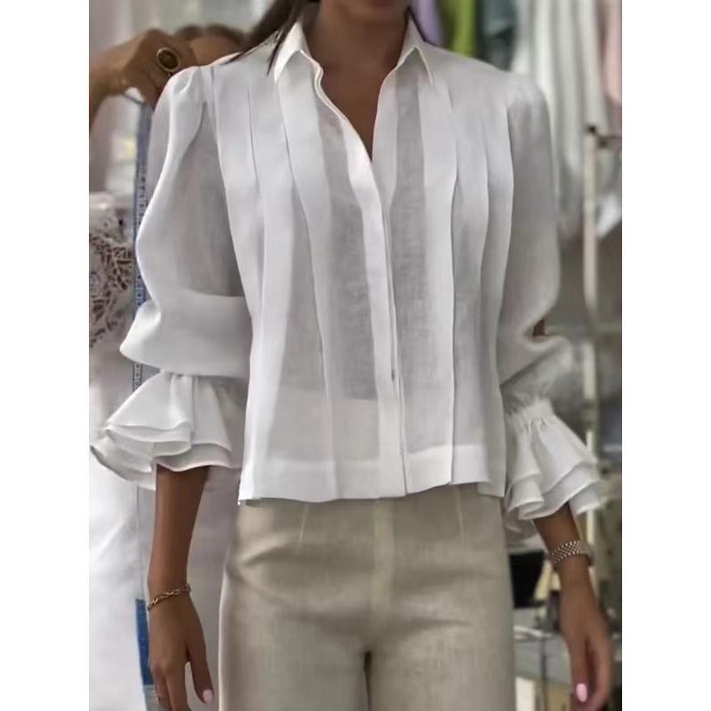 GMXIA Kadın Moda Günlük Sonbahar Kış Uzun Kollu POLO Yaka Bluzlar & Gömlekler