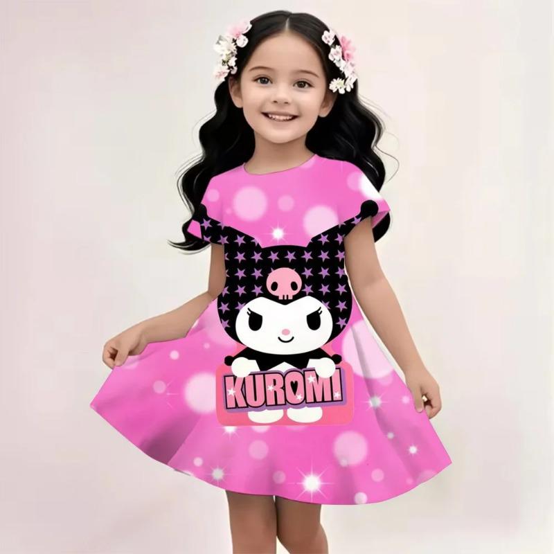 2026 Girl Short-Sleeved Dress Cute Kuromi Hello Kitty print Skirt Summer New Clothes Original Brand Clothing Children's sleep