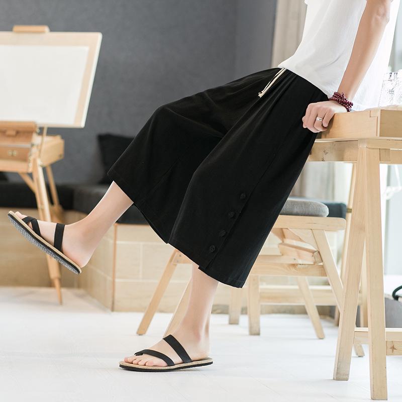 

Летние мужские брюки в китайском стиле ретро больших размеров из хлопка и льна с застежкой-паном 4X Large