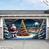2D Christmas Garage Door Backdrop Santa Claus & Lit Tree Photography Background