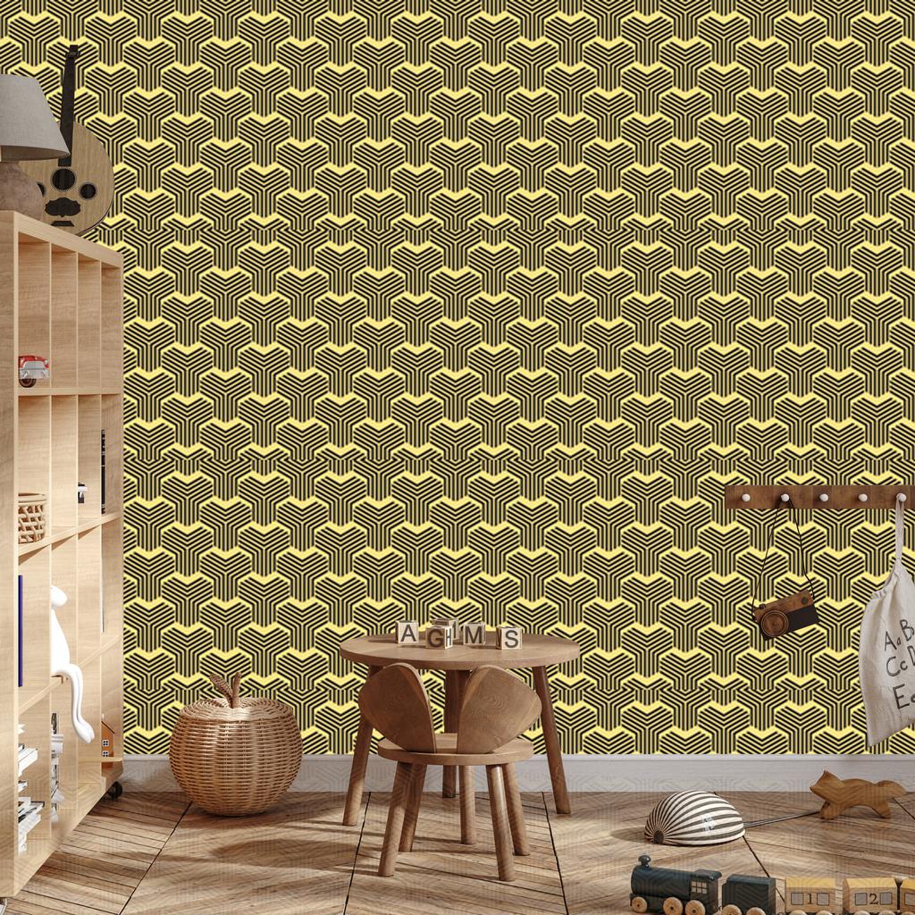 Wallpaper Geometric Pattern Yellow and Ochre for Living Room and Bedroom 50x1000