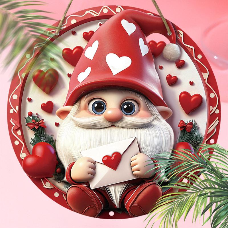 Valentine's Day Gnome with Love Letter Wooden Sign, Round Front Door Decor, Heart-Themed Wall Hanging - Ideal Romantic Gift