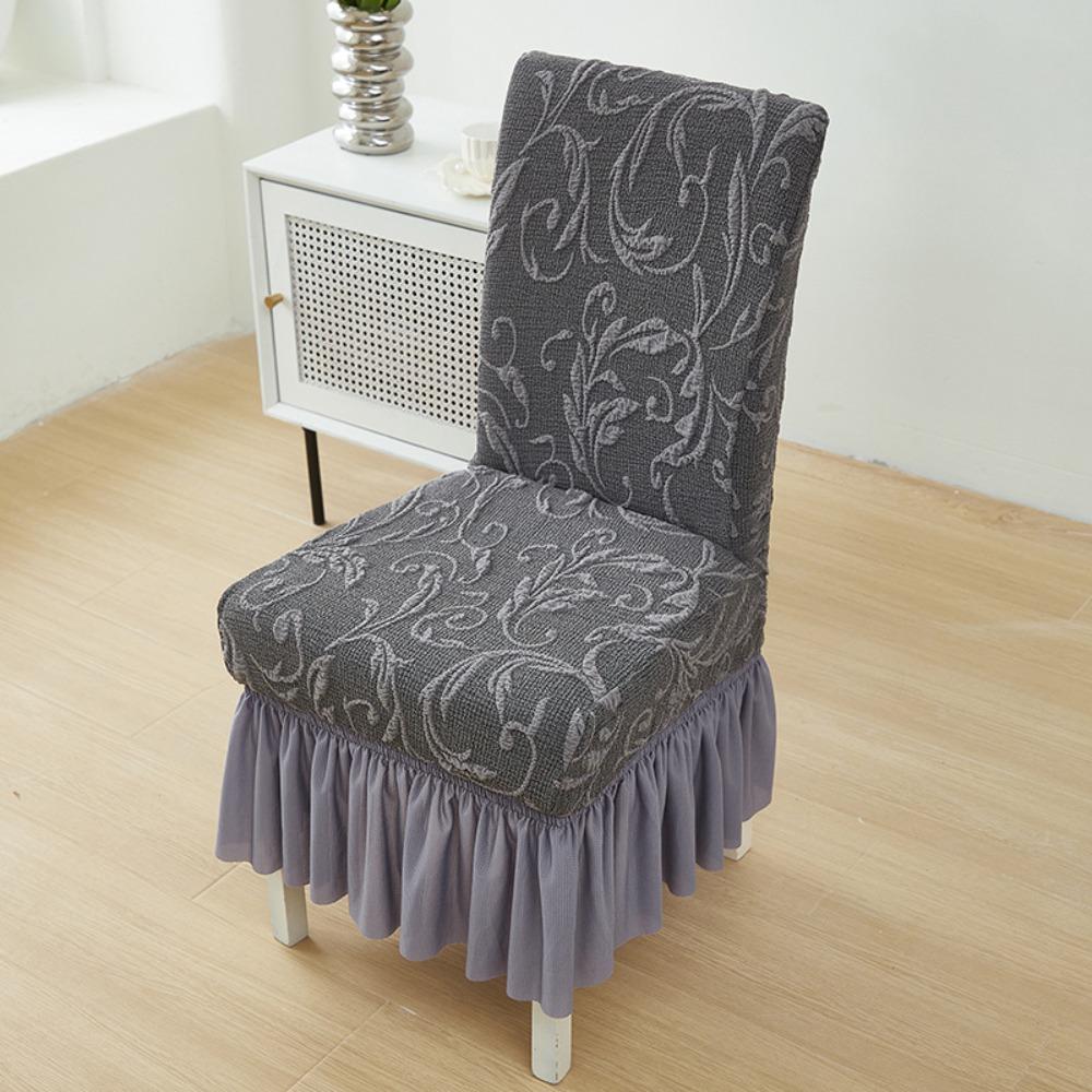 Chair Slipcover Knit Jacquard Fully Elastic Skirt Universal Dustproof Cover for Dining Chairs All Seasons