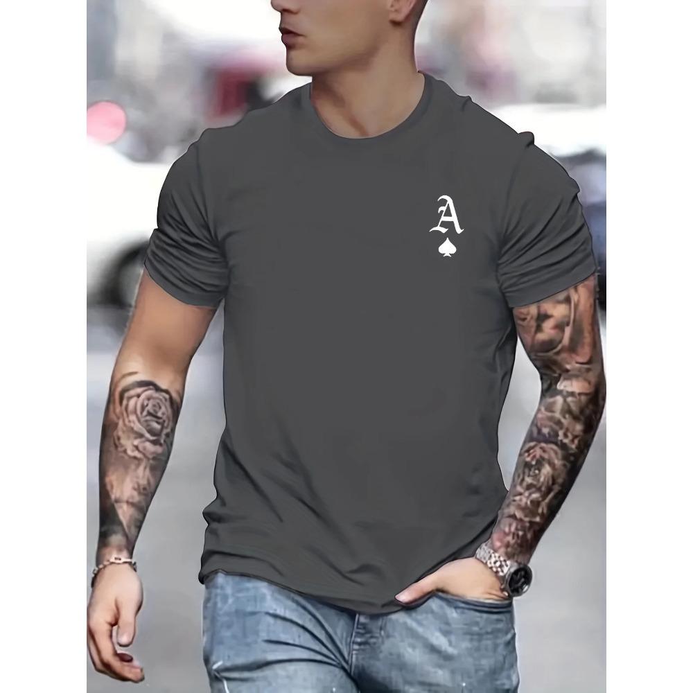 Men's summer fashionable casual loose classic poker A-line printed sports round neck short sleeved T-shirt top