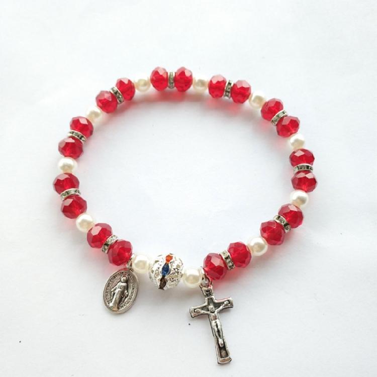 Cross Rosary Bracelet Elastic Bead Jewelry Men Hand Decoration Supplies
