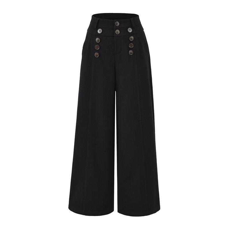 Retro Double-Breasted Wide-Leg Women's Faux Cashmere Pants - Autumn/Winter Loose Fit