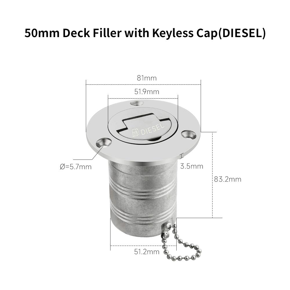 Stainless Steel 316 Deck Filler GAS DIESEL FUEL WASTE WATER 38mm 50mm Mirror Polish Marine Boat Hardware Deck Filler Cap