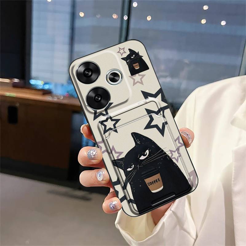 Fashion Design Cover Phone Case For Redmi Turbo3/Xiaomi Poco F6 5G Full Wrap Card Slot Cute Graffiti Protective Silicone