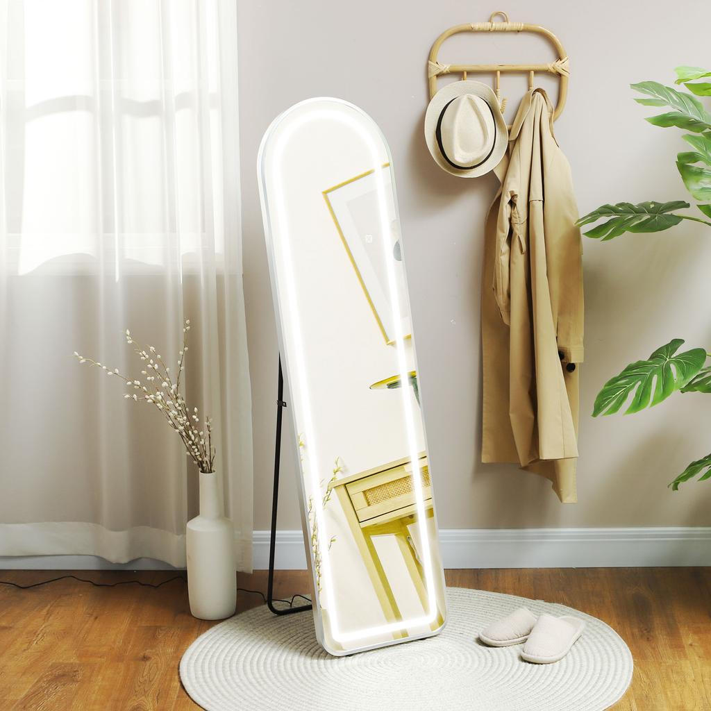 Full-Length LED Arched Mirror, 3 Colors, Memory Function, 150 x 40 cm, Silver