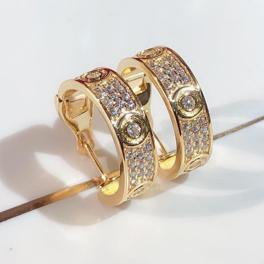 Creative Full Diamond Ear Buckle Fashion Little Fresh Girl Round Earrings Copper Plated Gold Jewelry