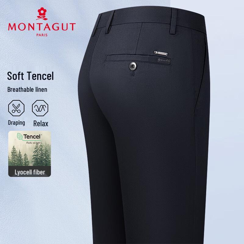 MONTAGUT Men's Straight-Leg Tencel Linen Blend Casual Pants
