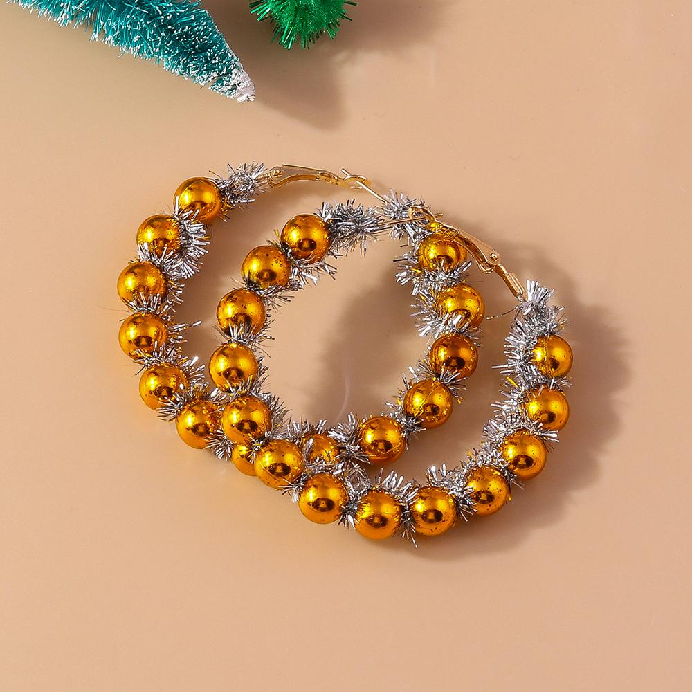 Fashion Christmas Wreath Circle Hoop Earrings for Women Girls Colorful Beads Earrings New Year Party Festival Jewelry Gifts