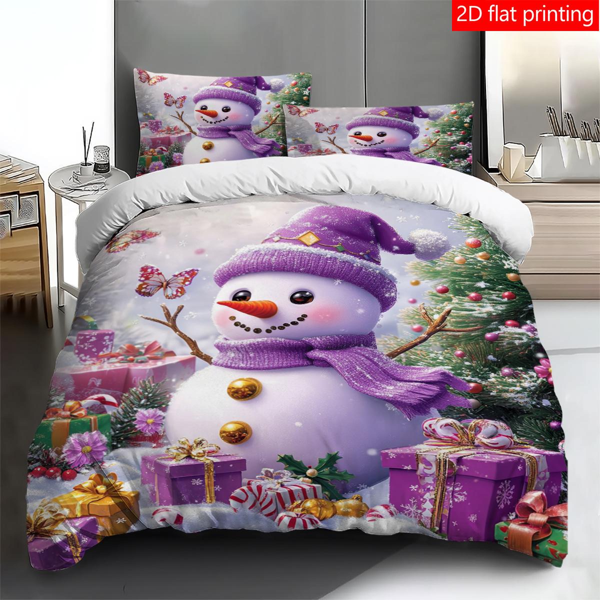 

3PCS Christmas Snowman Cute Quilt Cover Set, high-definition printed bedding set, 1pc quilt cover +2pc pillowcase without pillow 173cm 229cm