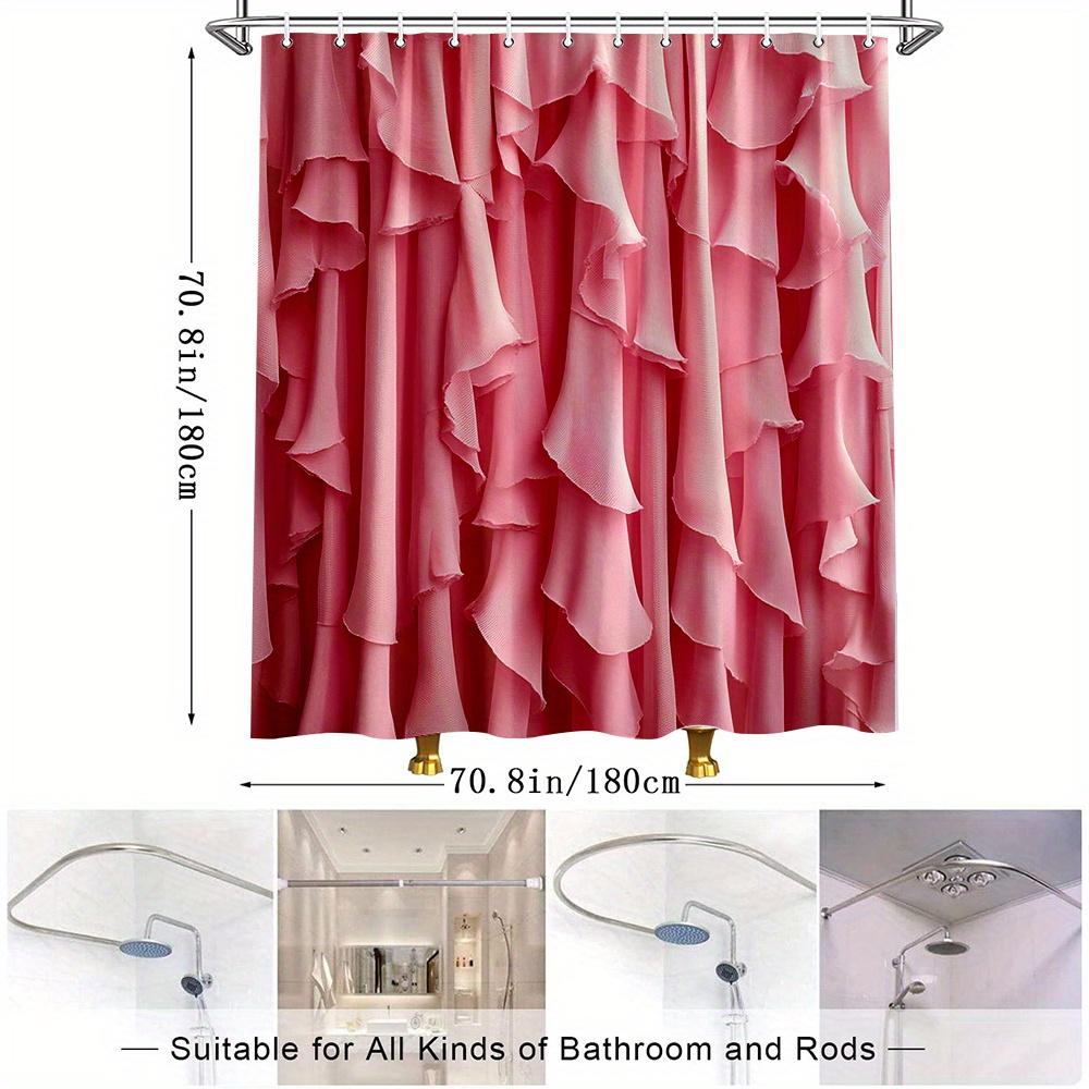 1 Stück Rosa Rüschen-Duschvorhang - Schichtdesign Badezimmerdekoration, Maschinenwaschbares Polyestergewebe mit 12 Haken, 70,8x70,8 Zoll