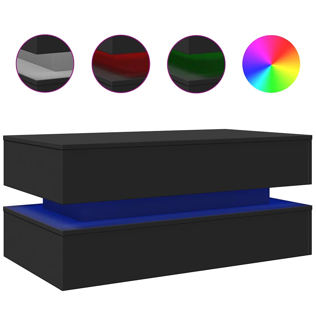 LED Coffee Table Black 90 X 50 X 40 Cm