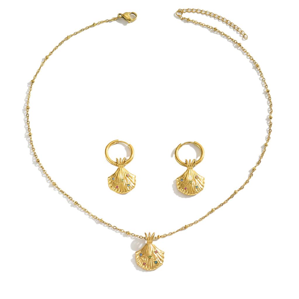 Ocean Wind Women's Jewelry Set, Niche Shell Set with Jewel Design Earrings, Versatile Long Necklace