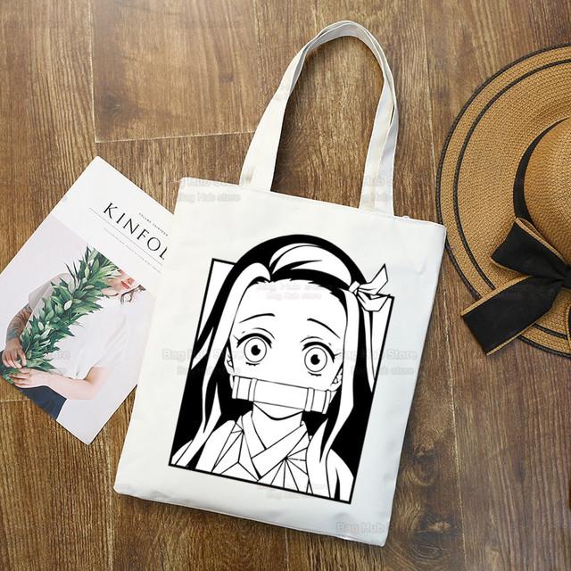 Geantă de pânză Tanjiro Nezuko Demon Slayer Harajuku Geantă de cumpărături Kimetsu No Yaiba Geantă de umăr originală pentru colegiu Utilizare zilnică