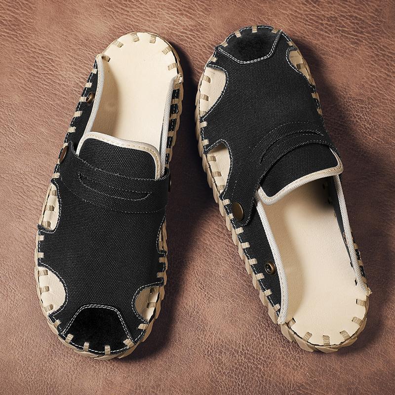 Popular Summer Men's Slippers Handmade Soles Comfortable Canvas Shoes Men's Casual Shoes Flat Shoes Soft Soled Home Shoes