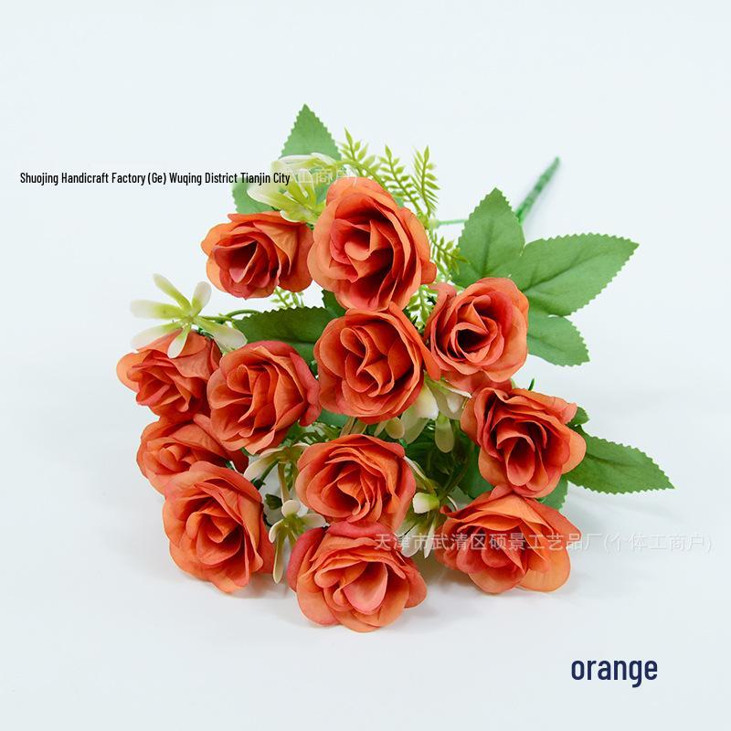 Artificial 12-Head Small Rose Bouquet: Fake Flowers for Home, Dining, Party, or Salon Decor