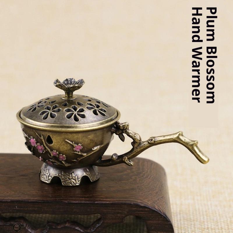 Retro Plum Blossom Incense Burner With Handle Retro Plum Hollow Out Incense Stick Burner Zinc Alloy Small Craft Home Decor 7