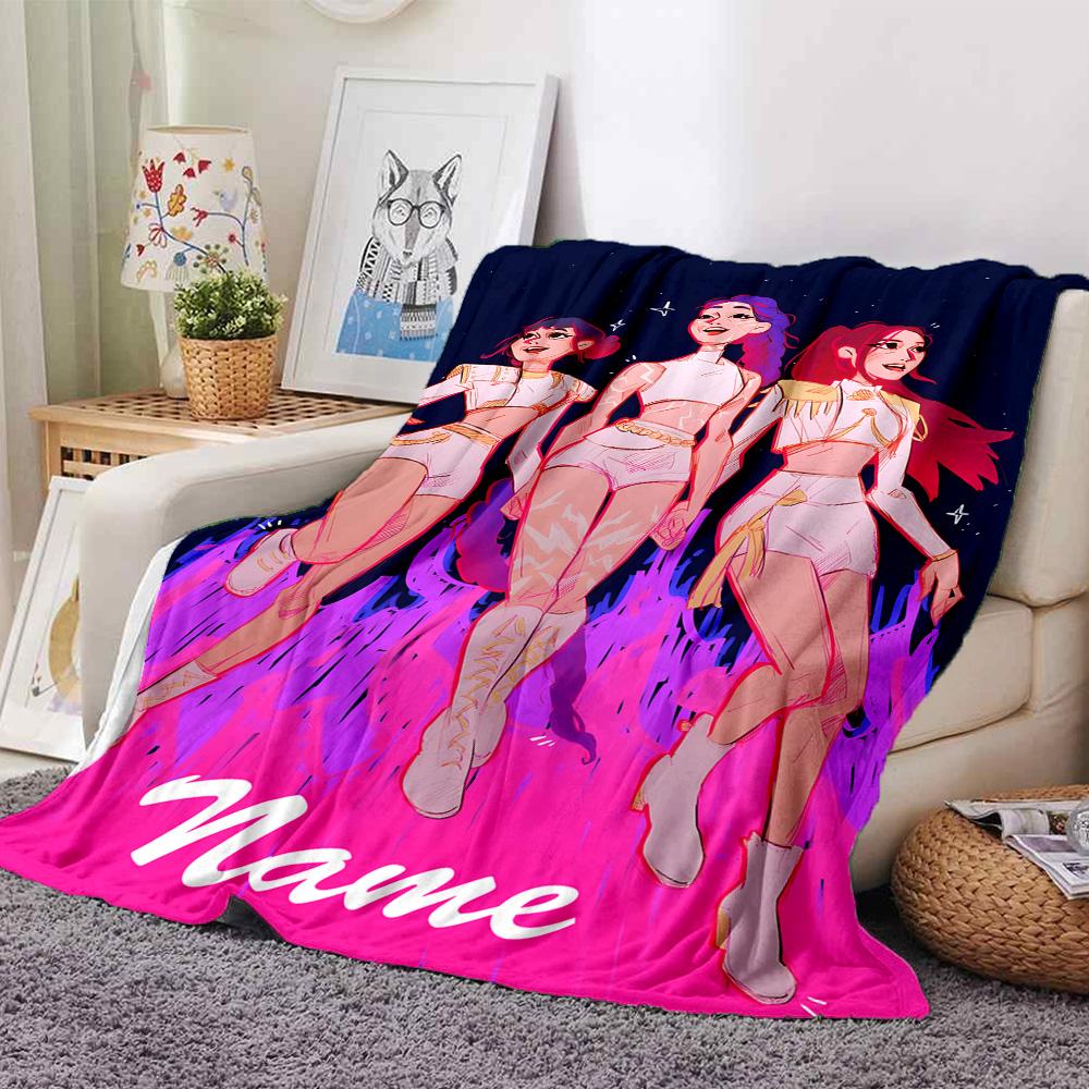 Customizable KPop Demon Hunters5 Throw Blanket – Personalized Name, All-Season Cozy Snug Blanket, Machine Washable, Personalized Blanket