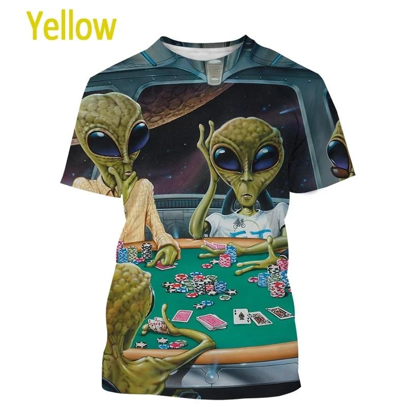Fashionable New Casual Short Sleeved Alien Fun Pattern Men's T-shirt Alien 3D Printed Street Round Neck Short Sleeved Top