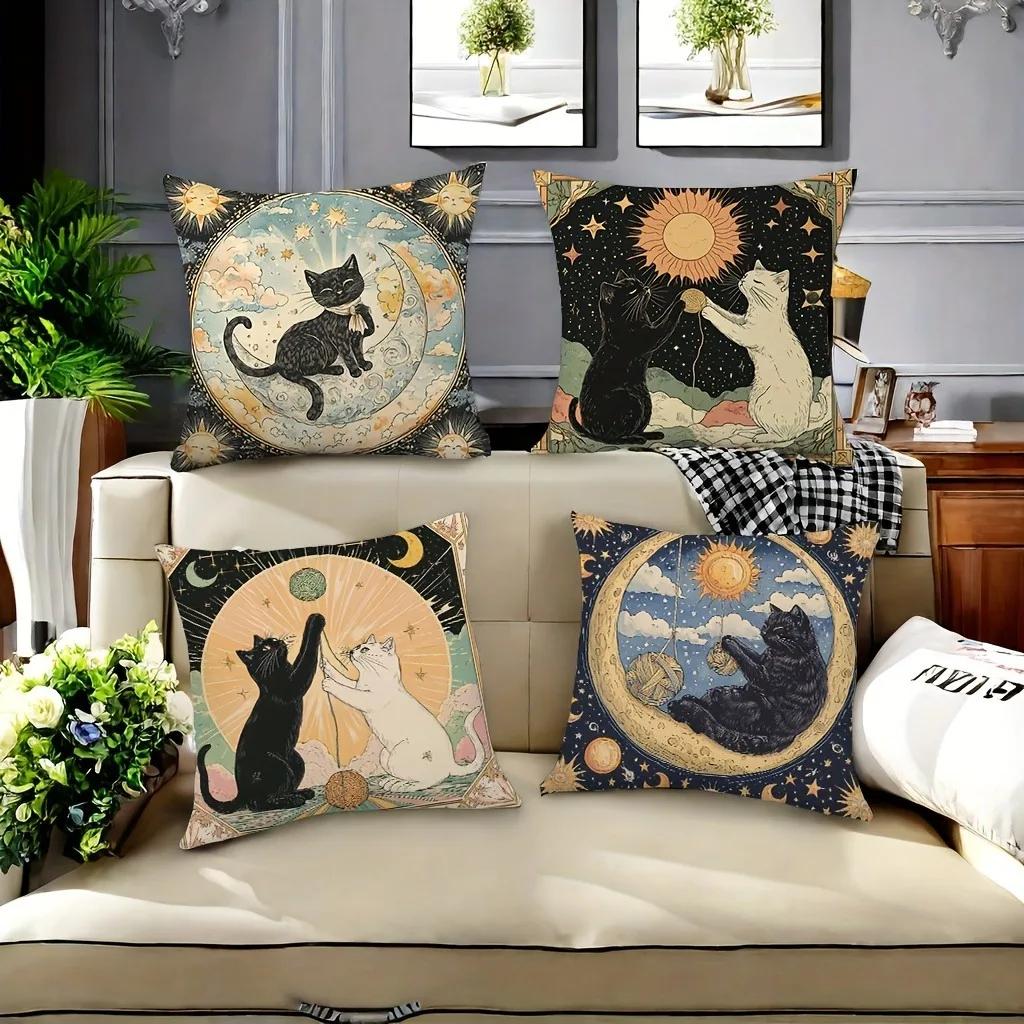 Tarot Cat Decorative Pillowcase, Ultra-soft Polyester Material Living Room Sofa Backrest Car Pillowcase Home Decoration