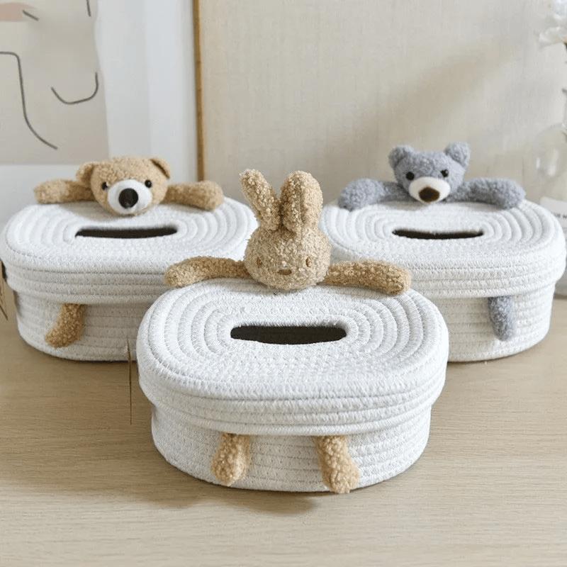 Caja de pañuelos creativa estilo nórdico, de cuerda de algodón de dibujos animados, rectangular, para mesa de sala de estar en casa, portapapeles
