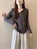Korean Style Plus Size Hooded Cotton Long-Sleeve T-Shirt for Autumn/Winter - Fashionable Loose Fit Base Layer for Chubby Women