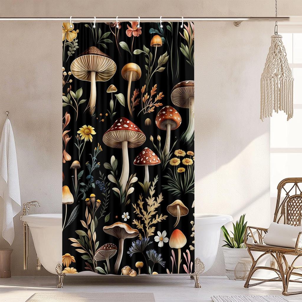 Vintage Boho Shower Curtain Black and Gold Floral Bathroom Aesthetic Decorative, Funny Rustic Bee Daisy Flowers Witchy Eclecti
