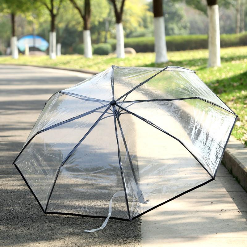 Stylish Unisex Transparent Folding Umbrella – Hand-Open Design, Compact, and Creative for Students