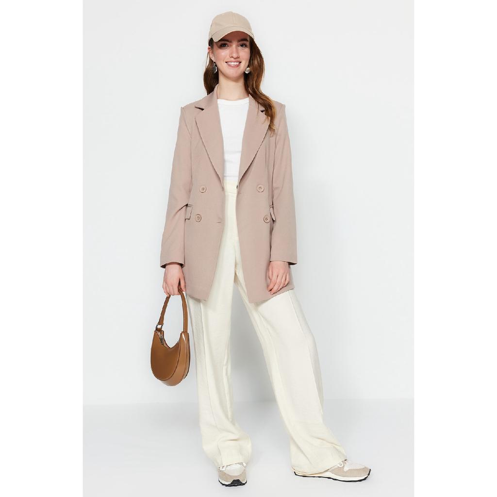 Jachetă din nurcă cu dublu nasturi, cu buzunare, căptușită, țesută Tctss22ce025