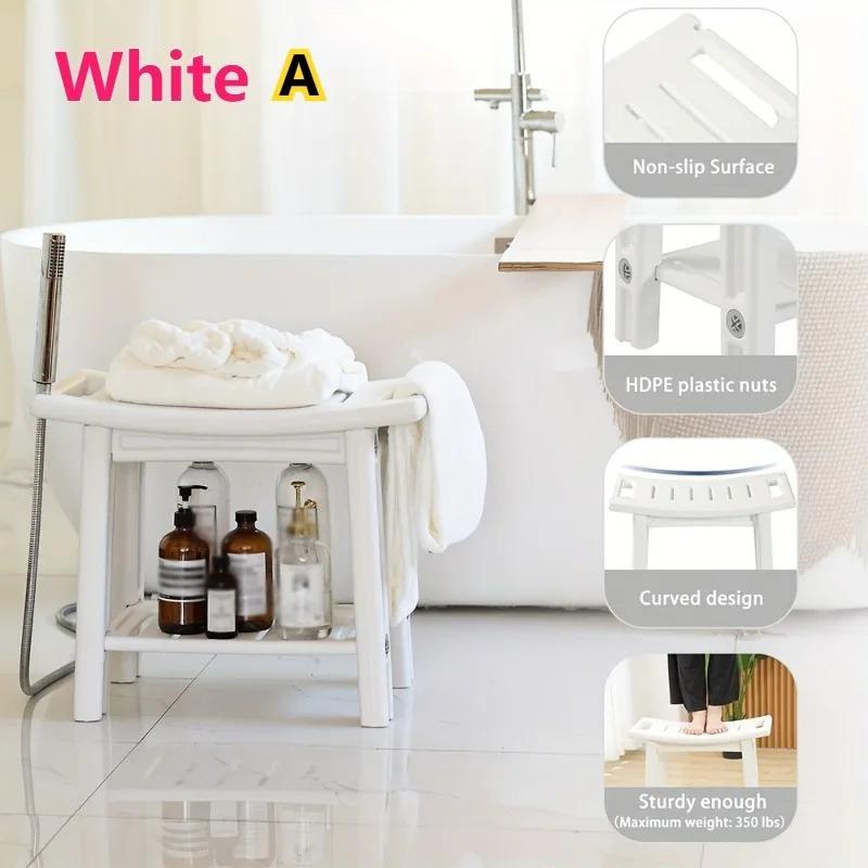 

Non-Slip Home Bathroom Shower Stool Mold-Resistant Storage Seat White Plastic Storage Bench with Shelves Bath Shower Essentials