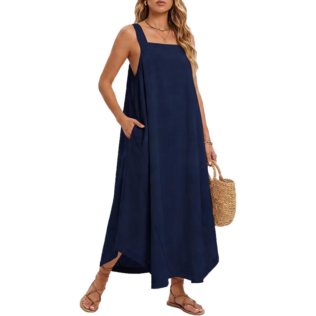 Women's Color Sleeveless Slim Fit Fashionable Long Dress
