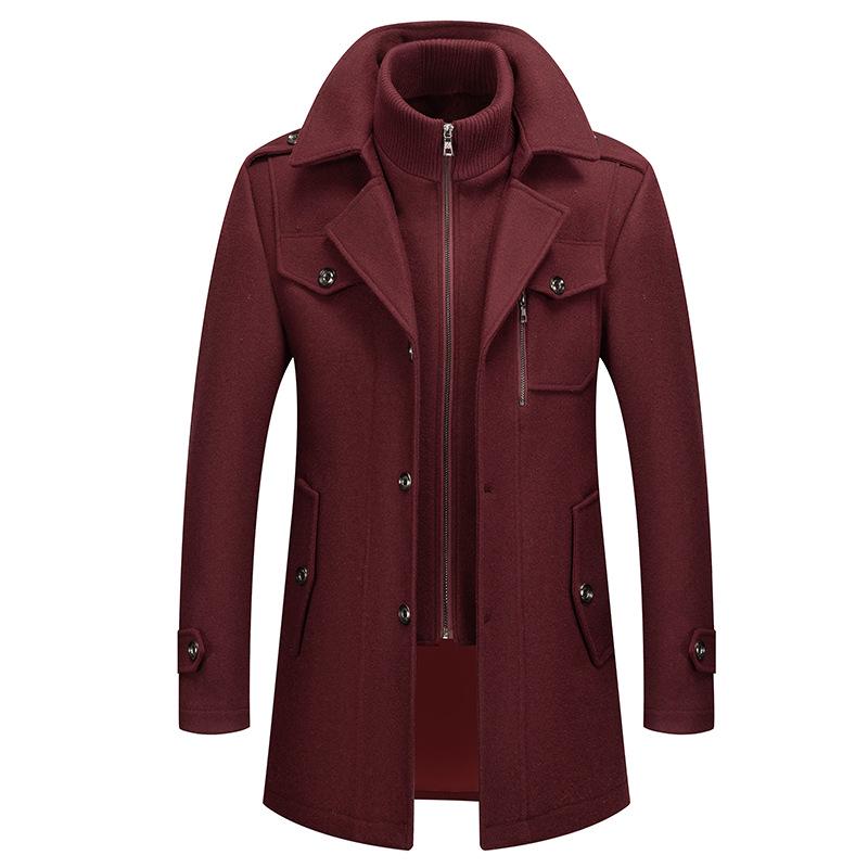Autumn & Winter Men's Fashion Double-Collar Woolen Overcoat - Cold-Resistant Business Outerwear.