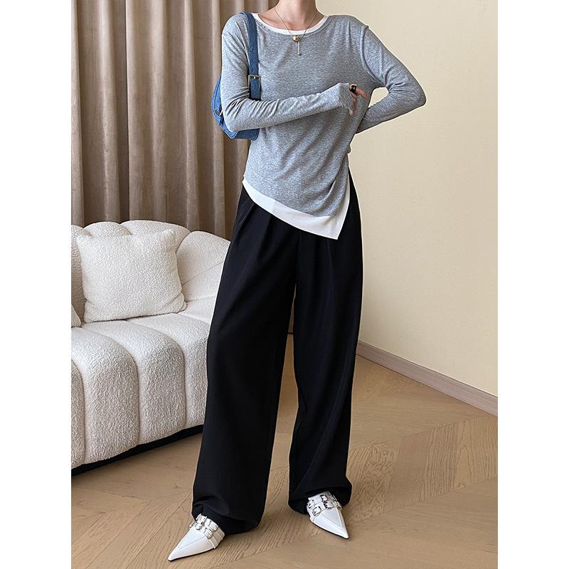 

Футболка Sinan из двух частей, свободного кроя, контрастного цвета: Осенне-зимний повседневный дизайн с круглым вырезом (SN3909) One Size серый