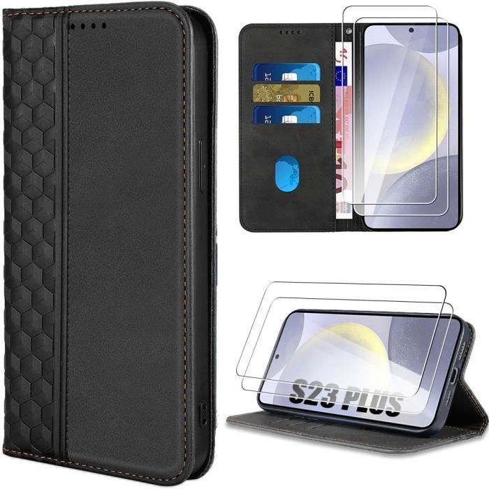 Coque de protection - BOOLING - Samsung Galaxy S24 Plus - Noir - Motif de Treillis - 2 Verres Trempés
