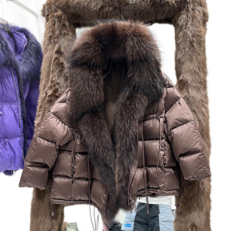 European winter new luxury fur big fur collar hooded down jacket women's medium and long thickened fashion coat
