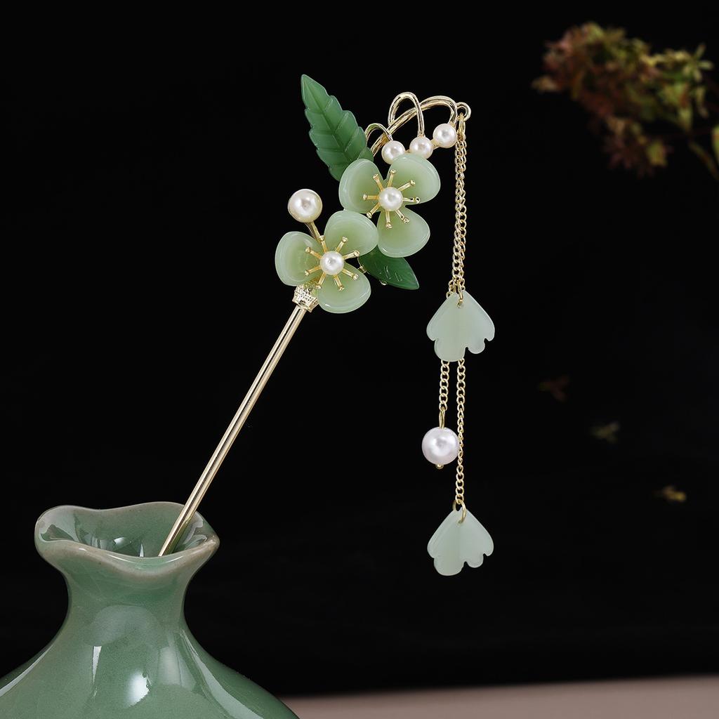 New Chinese Leaf Tassel Tassel Ancient Style Hairpin Simple Court Style Flower Butterfly Pearl Hanfu Hairpin Female