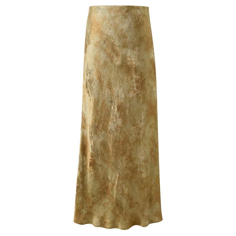 SanCai New Chinese Style Jacquard A-Line Maxi Skirt