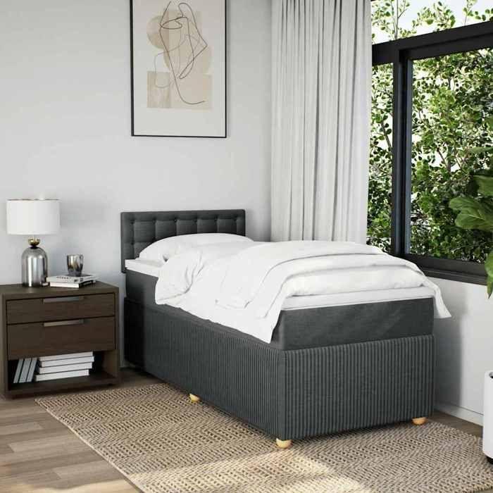 Exclusive House - Slatted Bed Base with Mattress Dark Grey 80x200 Cm Fabric