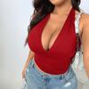 Women Plus Size Sexy Burgundy Halter Backless Cropped Cami Top
