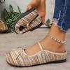 2026 Spring New Bow Baotou Half Slippers Female Woven Slip On Casual Mules Shoes for Outdoor Flat Bottom Shallow Mouth Slides