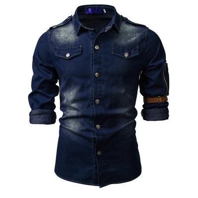 Men Denim Jeans Shirt Autumn Long Sleeved Shirts Casual Slim Retro Denim Tops