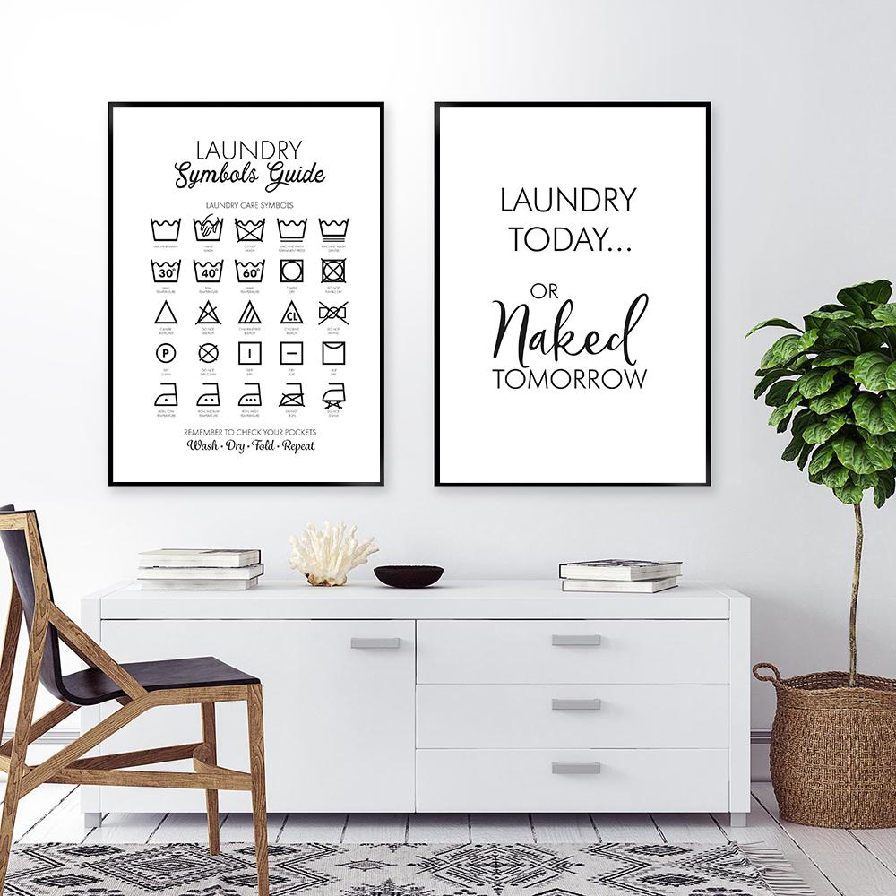 Wäsche heute oder morgen nackt Drucke Wäschezeichen Leitfaden Kunst Leinwand Malerei Druck Poster Waschküche Wandbild Dekor Kein Rahmen