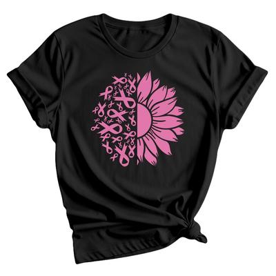 Breast Cancer Awareness Sunflower Ribbons Womens T-Shirt Cause Support