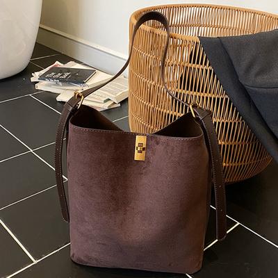 Autumn New Suede Large-capacity Tote Bag Bucket Bag Women's Fashion Commuter Large-capacity Shoulder Bag Bag