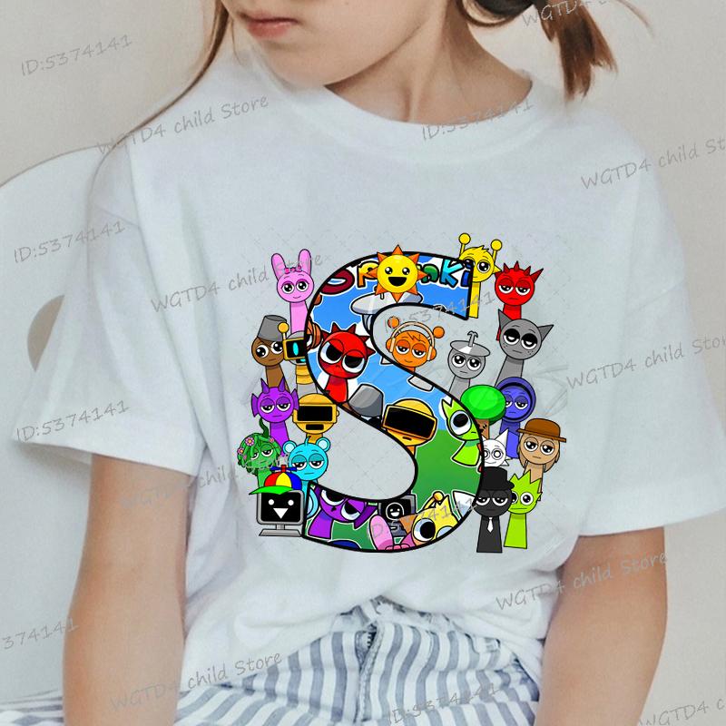 2025 Neue Sprunki Englischer Buchstabe ABCD.. Kinder T-Shirts Mode Incredibox Spiel T-Shirt Cartoon 26 Alphabet Jungen Mädchen Lustiges T-Shirt